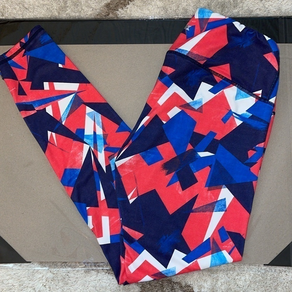 ODODOS Red White & Blue Festive Art Deco Leggings Sz. L